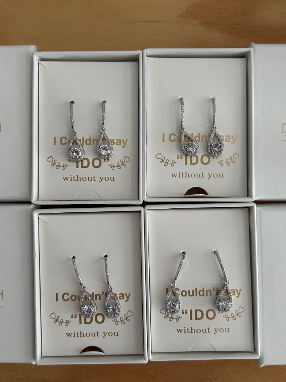 Sterling Silver Drop Earrings in Sparkling Clear CZ - Set of Four